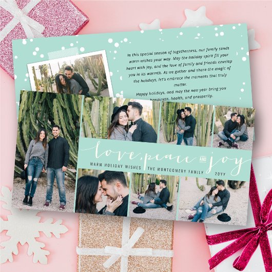 愛 平和 喜び シンプル おしゃれ スクリプト モダン 7 フォト シーズンカード