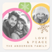 愛 平和 雪の結晶 カラフル フォト ホリデー スクエアシール (正面)
