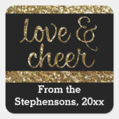 愛+応援グリッターシャイニー効果クリスマス スクエアシール (正面)