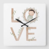 愛 |新生児 スクエア壁時計 (正面)