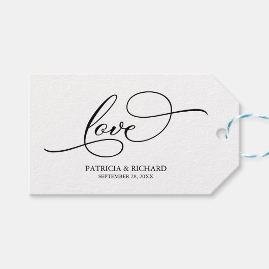 愛 – 書道エレガント結婚式の引き出物ラベル ギフトタグ (正面(横))