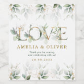 愛 |柔らかい緑のユーカリの結婚式の好意 ワインラベル (シングルラベル)