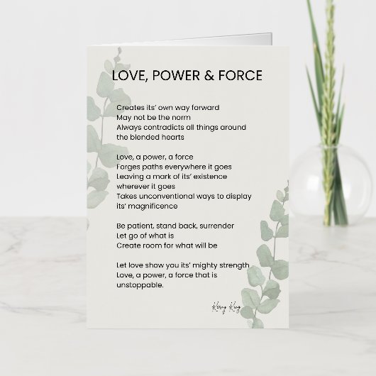 愛、権力、詩を強制 箔グリーティングカード (正面)