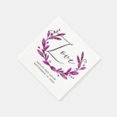 愛.水彩パープルフローラ結婚スクリプト スタンダードカクテルナプキン (角)