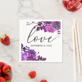 愛.水彩パープルフローラ結婚スクリプト スタンダードカクテルナプキン (インサイチュ)