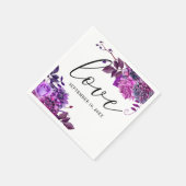 愛.水彩パープルフローラ結婚スクリプト スタンダードカクテルナプキン (角)