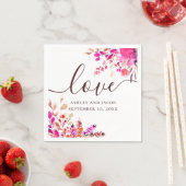 愛.水彩ピンクのフローラガーデン結婚スクリプト スタンダードカクテルナプキン (インサイチュ)