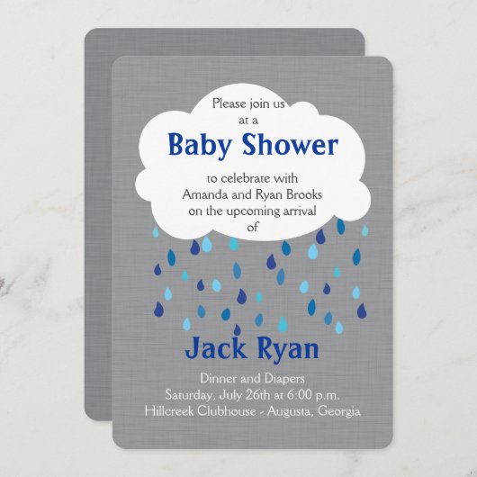 「愛」男の赤ちゃんのとシャワーの招待状沢山与えました 招待状 (正面/裏面)