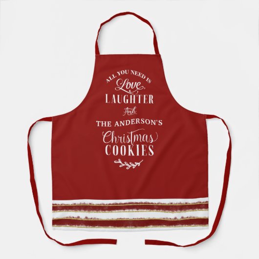 愛、笑い、クリスマスのクッキーとストライプ エプロン (正面)