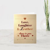 愛、笑い、革結婚の3周年 カード (正面)