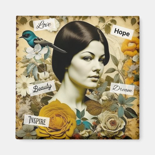 愛、美しい、インスパイア夢、希望ヴィンテージレディ マグネット (正面)