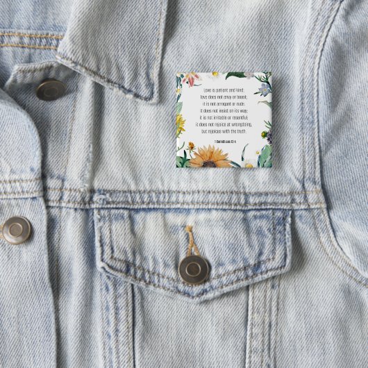 愛、聖書の第1節コリント13:4, 缶バッジ (インサイチュ)