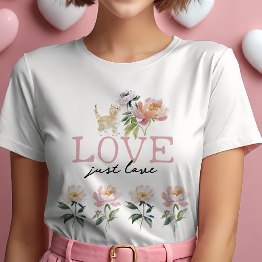 愛、花、子猫の美しい女の子 Tシャツ