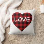 愛、赤い水牛の格子柄、バレンタインハート クッション (ブランケット)