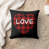 愛、赤い水牛の格子柄、バレンタインハート クッション (ブランケット)