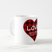 愛、赤い水牛の格子柄、バレンタインハート コーヒーマグカップ (正面左)