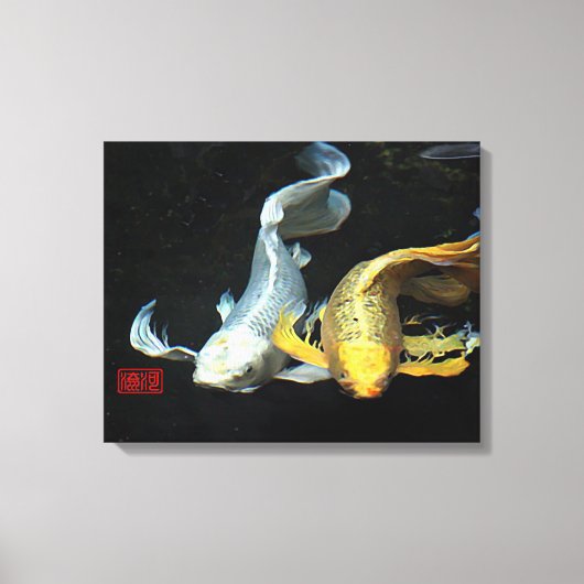 ©愛・金ゴールド・シルバーコイ魚の一体感 キャンバスプリント (正面)