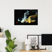 愛・金ゴールド・シルバーコイ魚の一体感 ポスター (ホームオフィス)