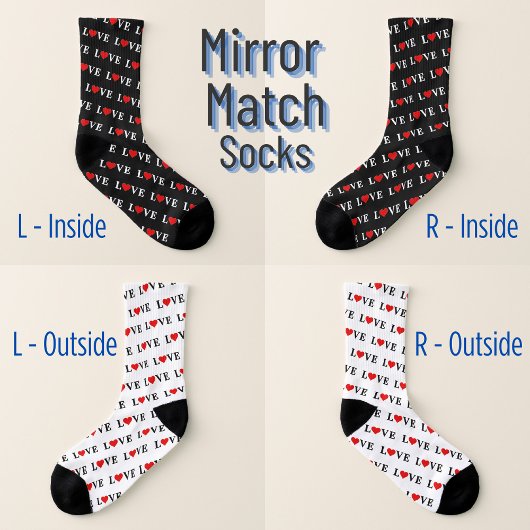 愛 |鏡のマッチング：内側は黒、外側は白 ソックス