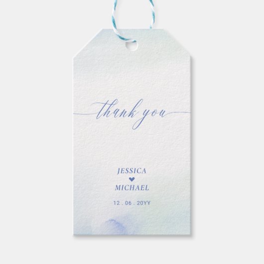 愛 |青いハートと水彩結婚式の引き出物 ギフトタグ (正面)