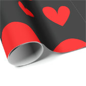 愛、黒い背景の赤いハート ラッピングペーパー (ロールコーナー)