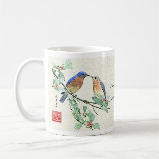 "愛" Bluebirds_Mug コーヒーマグカップ (左)