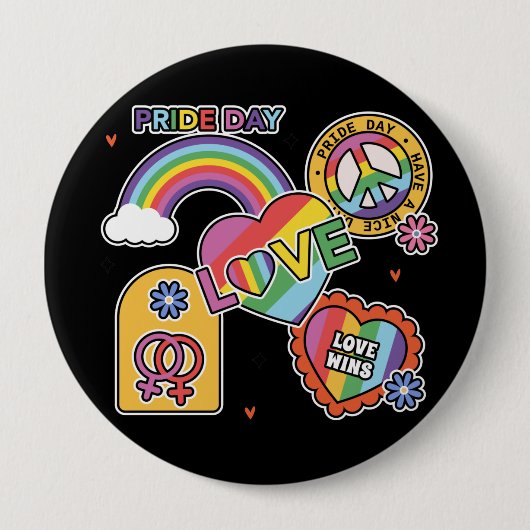 愛.LGBT+プライドプライド日。虹の愛。ボタン 缶バッジ (正面)