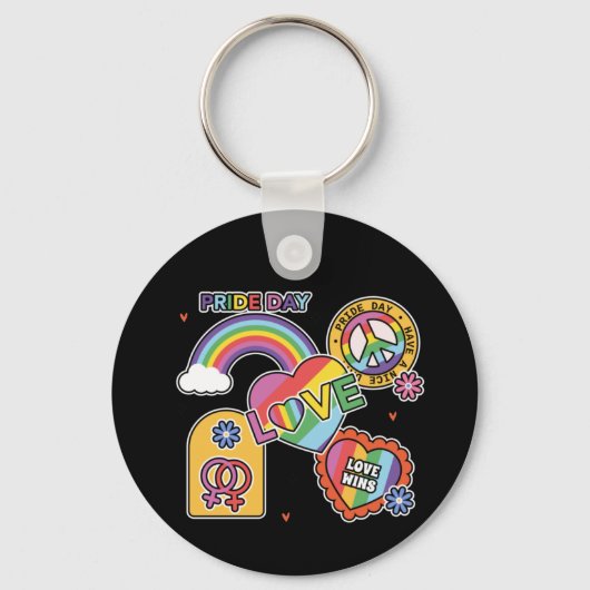 愛。LGBT+プライド。プライド日。虹の愛。 キーホルダー (正面)