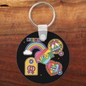 愛。LGBT+プライド。プライド日。虹の愛。 キーホルダー (正面)