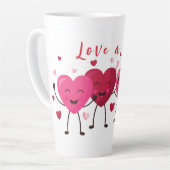 愛Aラテおもしろいハッピーハートピンクと赤 カフェラテマグ (左アングル)
