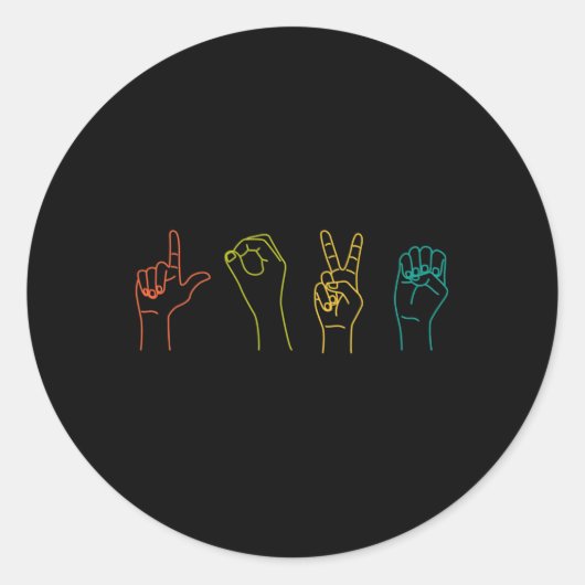 愛ASL手話アルファベットバレンタインデーGIF ラウンドシール (正面)