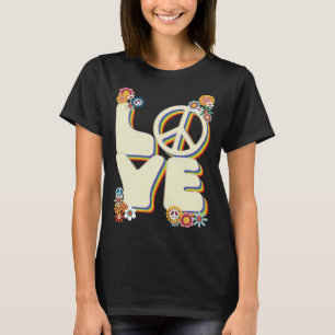 愛Hippie平和サイン花Groovy 60s 70s Retr Tシャツ