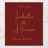 愛I幸せなカップルと引用文レッドと金ゴールド ワインラベル (シングルラベル)