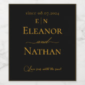 愛I幸せなカップルのモノグラムブラックと金ゴールド ワインラベル (シングルラベル)