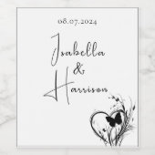 愛I幸せなカップルハート白黒 ワインラベル (シングルラベル)