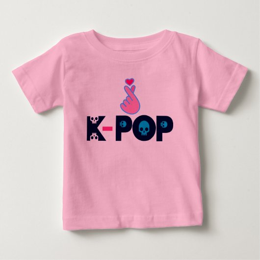 ♥愛KPop韓国スタイル愛らしいハート指 ベビーTシャツ (正面)