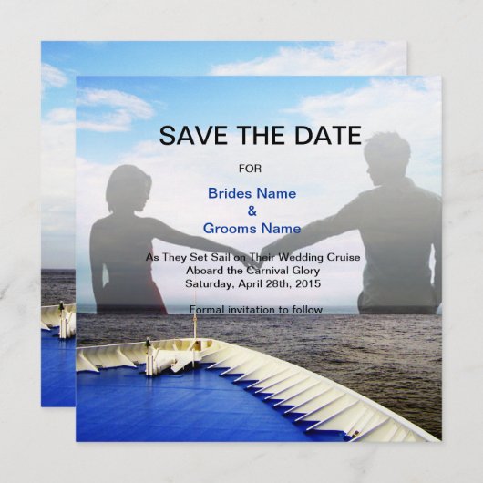 愛l遊航船の旅行または行先の結婚式 セーブザデート (正面/裏面)