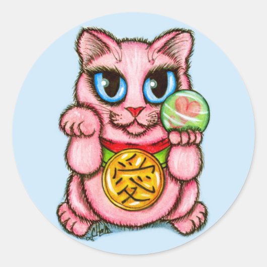 愛Maneki Nekoの幸運猫のかわいい芸術のステッカー ラウンドシール (正面)