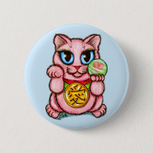 愛Maneki Nekoの幸運猫のかわいい芸術ボタン 缶バッジ (正面)