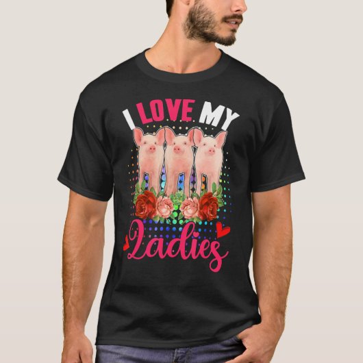愛Myかわいい女性3かわいい豚の花農家 Tシャツ (正面)