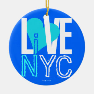 愛NYCはNYCのオーナメントの青緑に住んでいます セラミックオーナメント