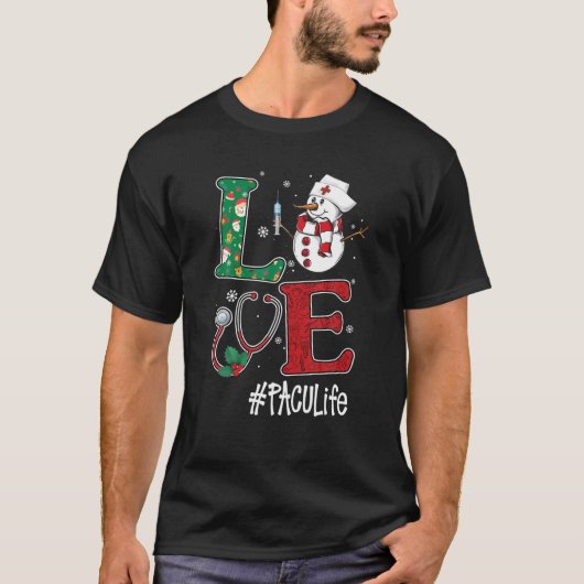 愛PACUライフ聴診器雪だるまクリスマスワクチン Tシャツ (正面)