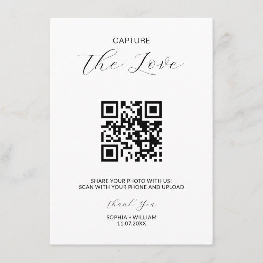 愛QRコードのミニマルな写真結婚をキャプチャ エンクロージャーカード (正面)