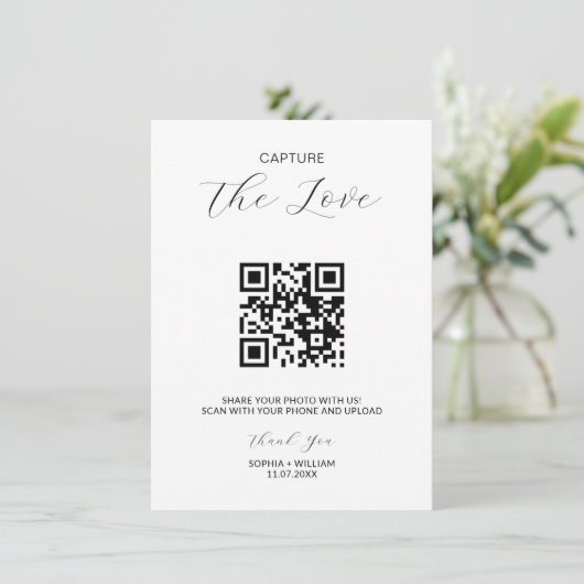 愛QRコードのミニマルな写真結婚をキャプチャ エンクロージャーカード (スタンド正面)