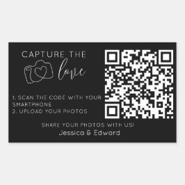 愛Qrコードブラックシックをキャプチャモダン結婚する 長方形シール