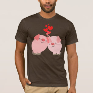 愛Tシャツのかわいい漫画のブタ Tシャツ