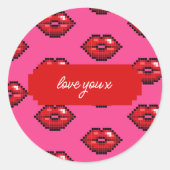 愛Xテキストを追加する赤い唇バレンタインキス ラウンドシール (正面)