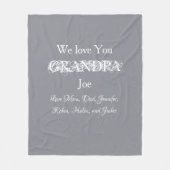 愛Youおじいちゃんシンプルスクリプト子供の名前かわいいグレー フリースブランケット (正面)