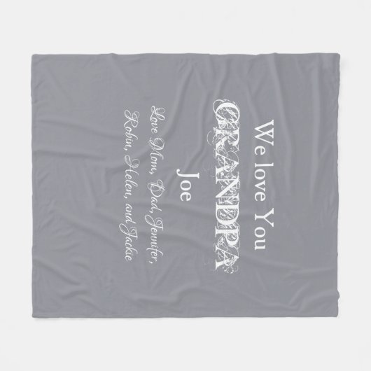 愛Youおじいちゃんシンプルスクリプト子供の名前かわいいグレー フリースブランケット (正面(横))