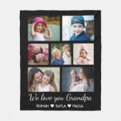 愛Youおじいちゃん孫7フォトコラージブラック フリースブランケット (正面)